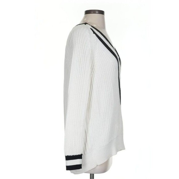 Rag & Bone Talia V-Neck Sweater White Black Trim Cotton Size Small Runway Style - Picture 3 of 10
